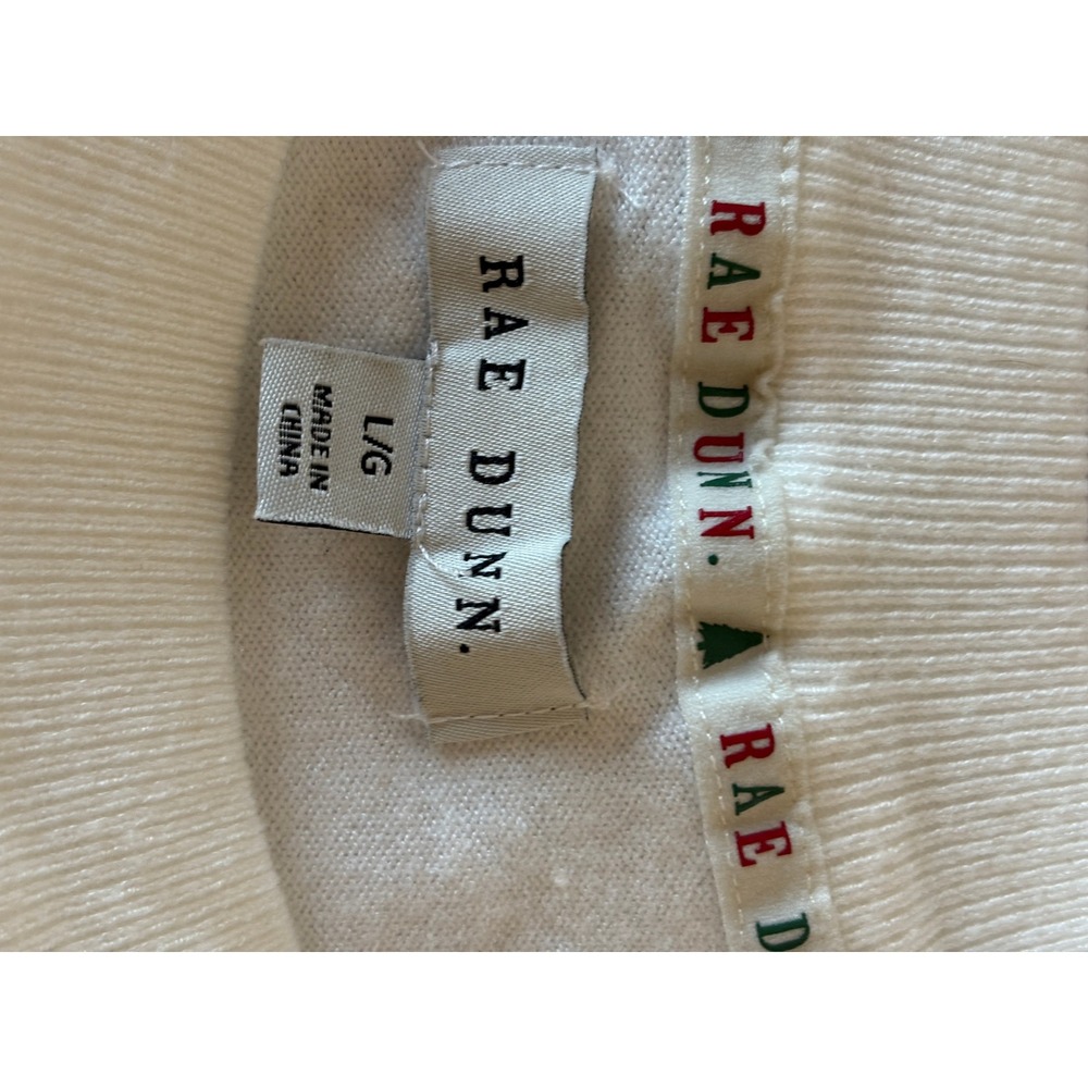 Rae Dunn Merry Christmas Sweater Womens Large White Red Embroidered MERRY - Picture 7 of 8